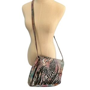 Vintage SOVA Hand Painted Zebra Shoulder Bag Crossbody Purse India 11.5" W